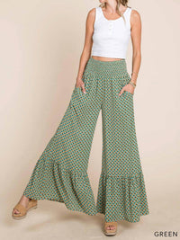 Cotton Bleu Flowy Wide Leg Pants in green mustard - women's pants