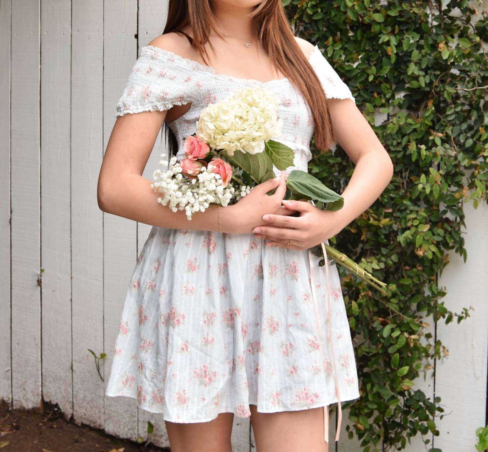 LoveShackFancy Siona Floral Mini Dress in skylight blue - women's dress - alternate view
