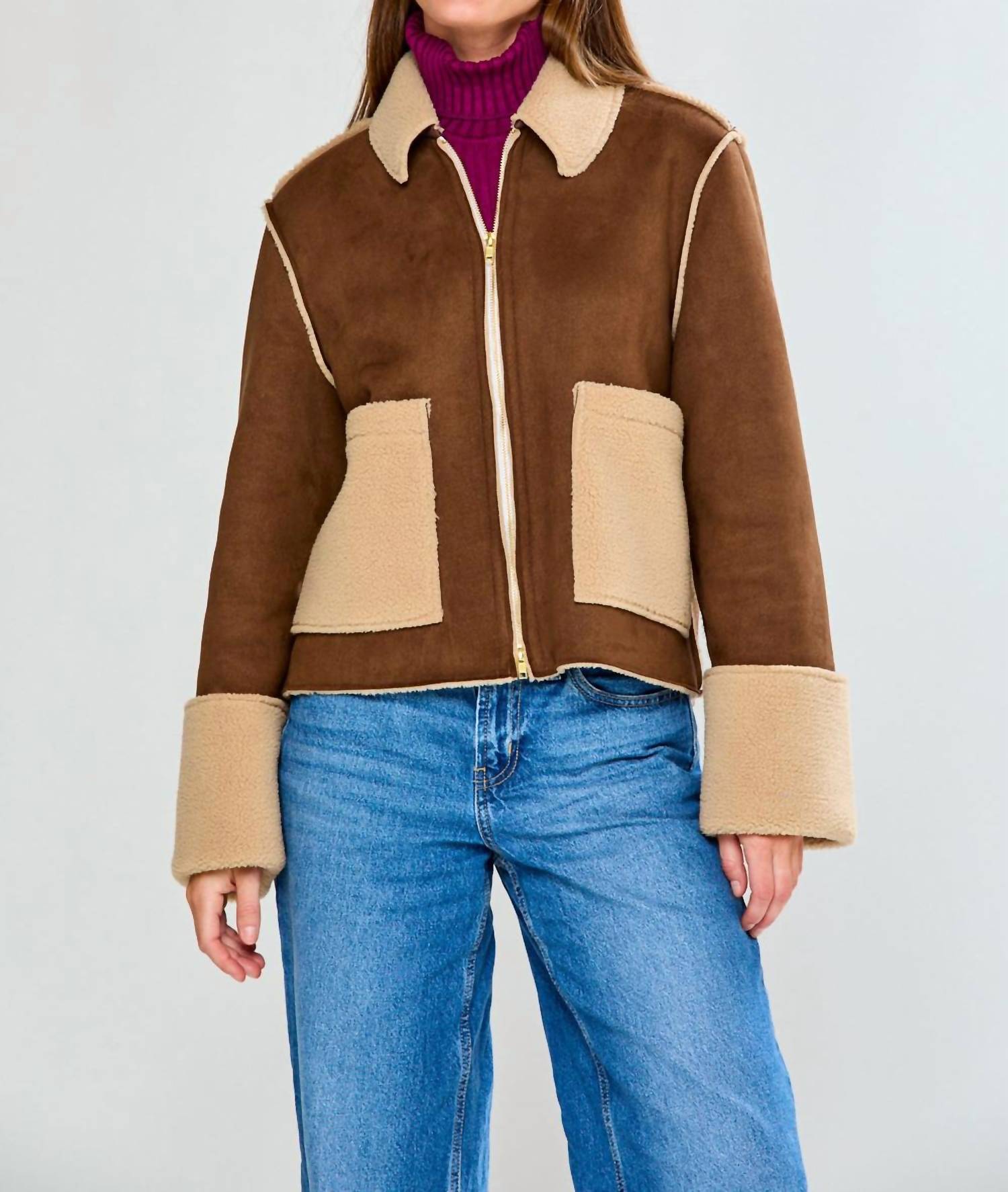 SARA CAMPBELL Rhiannon Shearling Suede Jacket in chocolate - women's jacket