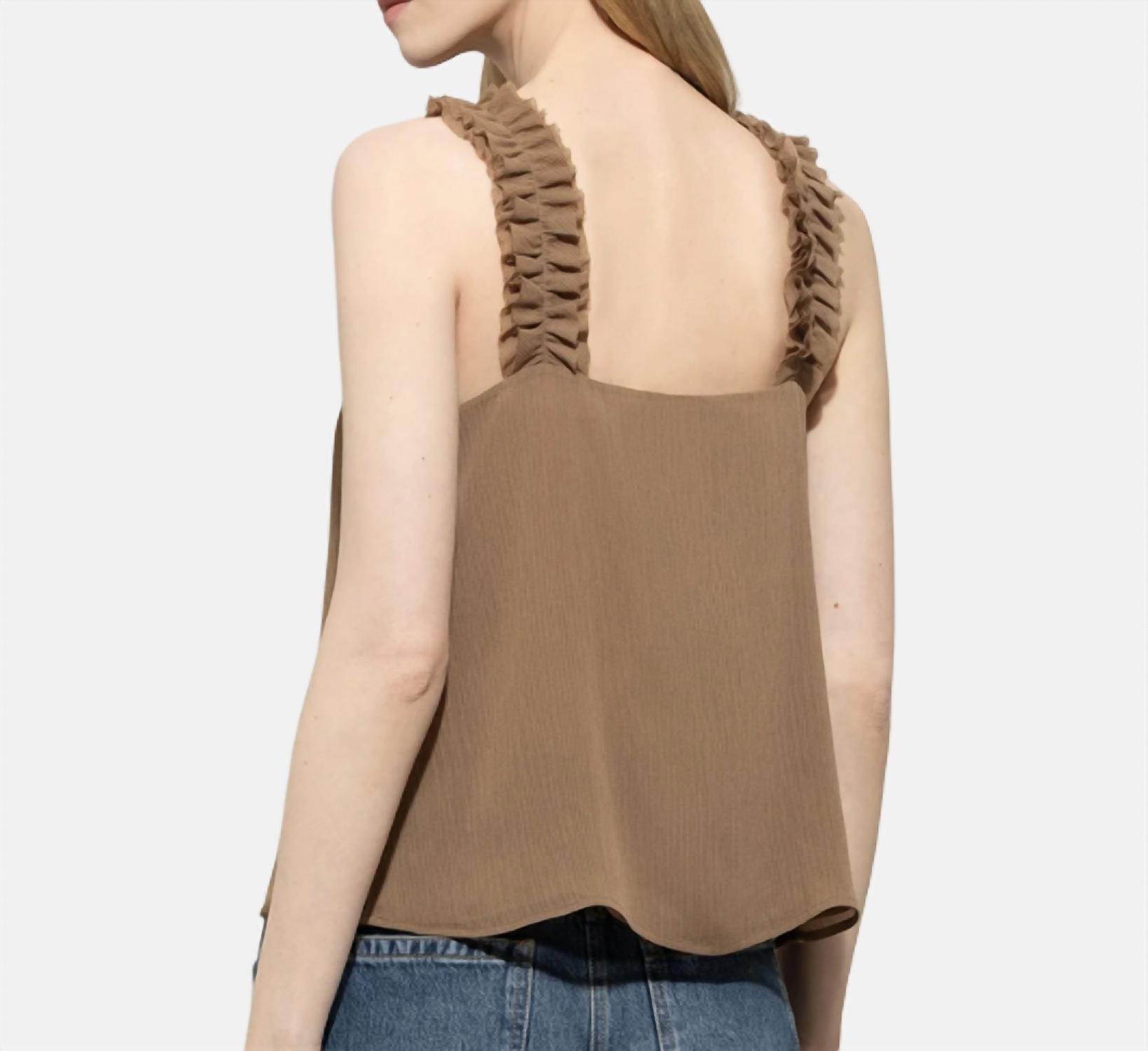 LUISA CERANO Ruffled Cami in camel - women's shirt - detail view