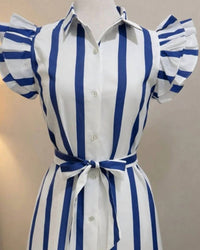 Pinch - Women's Stripe Flutter Sleeves Mini Dress