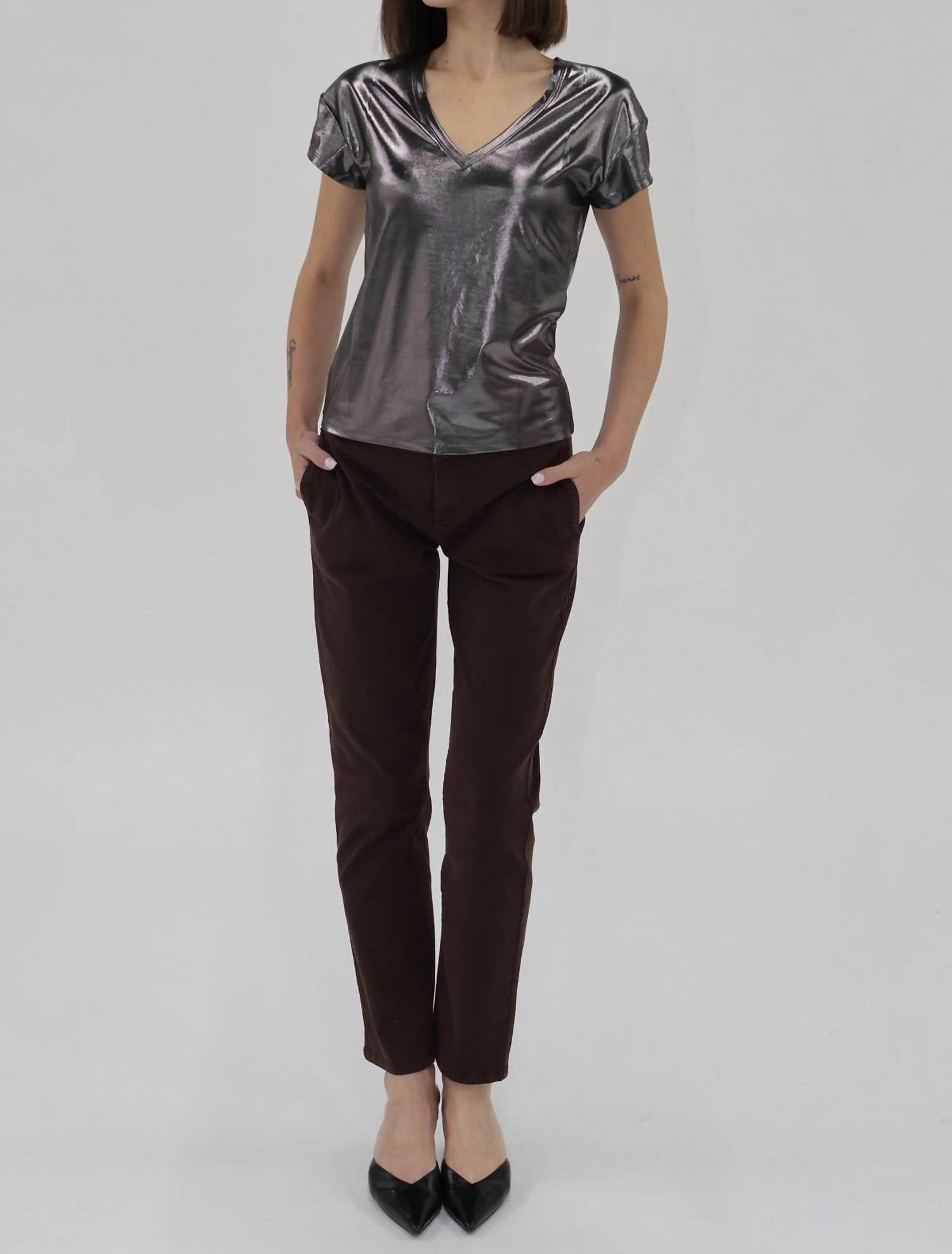 Another Love Lumi Knit Top in metallic black - women's t-shirt - alternate view