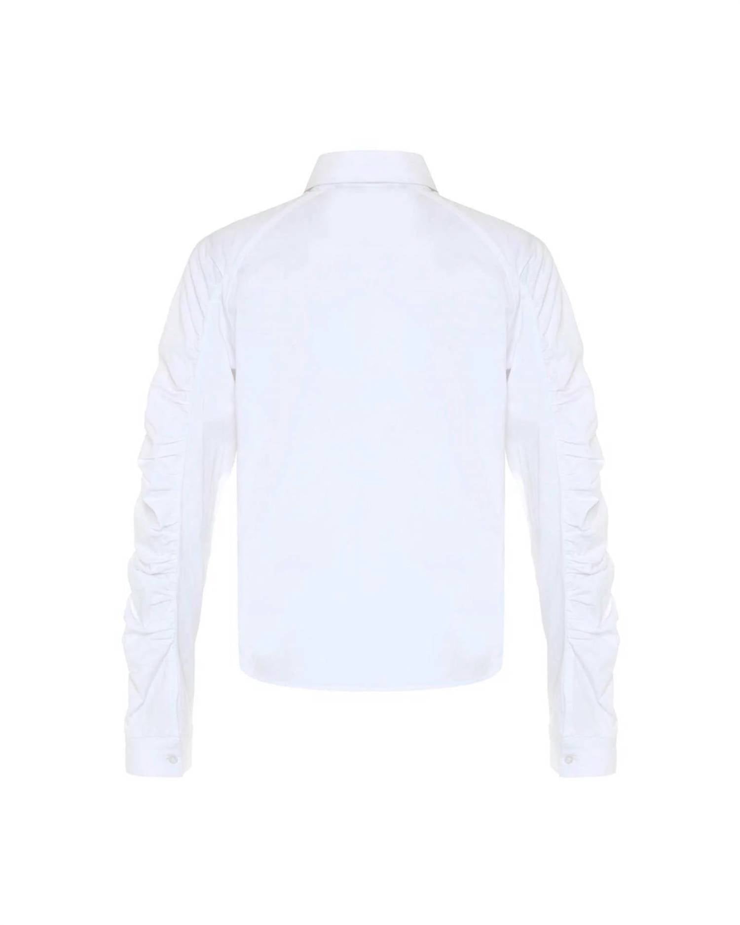 THEO the Label Echo Ruched Sleeve Shirt in white - women's shirt - alternate view