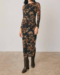 Dress Forum - Floral Mesh Ruched Midi Dress