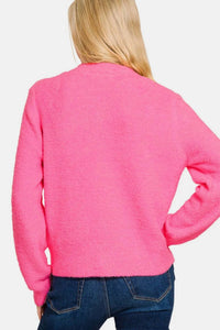 Zenana - Button Down Long Sleeve Sweater Cardigan