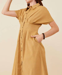 Hayden La - Pintucked Waist Button Up Corduroy Dress
