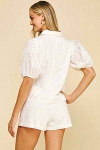 Pinch - Eyelet Embroidered Puff Sleeve Top