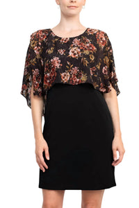 Glamour Nights - Floral Print Cape Mini Dress