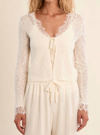MOLLY BRACKEN Women's Front Tie Lace Cardigan in off white - women's cardigan