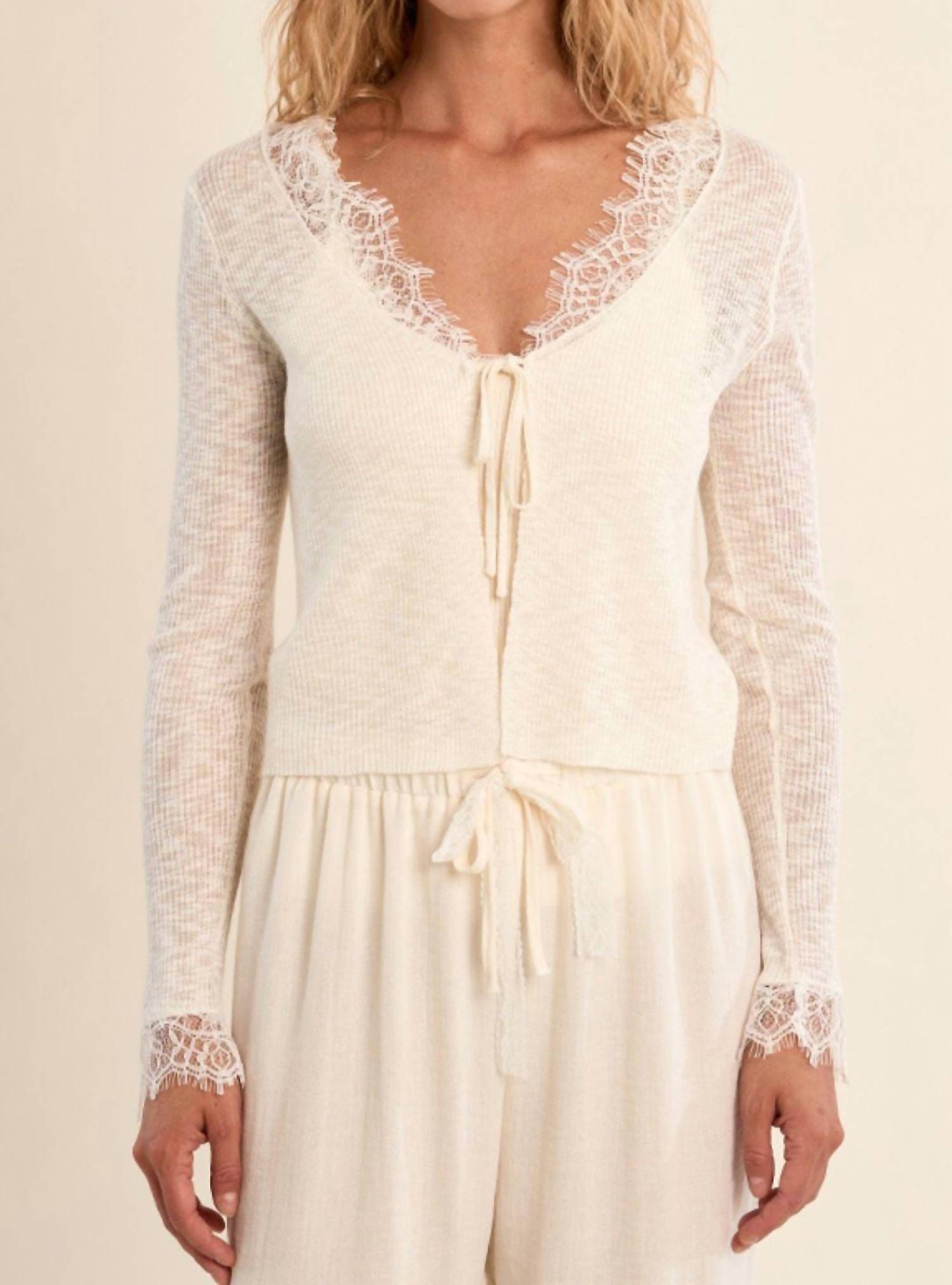 MOLLY BRACKEN Women's Front Tie Lace Cardigan in off white - women's cardigan
