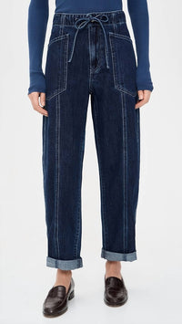 DAZE Villa Drawstring Barrel Leg Pants in blue mood - women's jeans