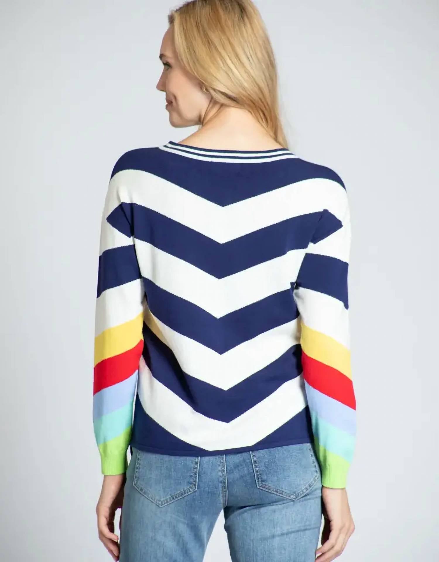 APNY Chevron Pullover With Rainbow Cuffs in multi - women's top - detail view