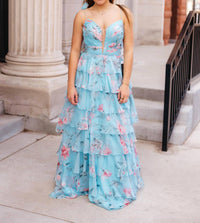 Rachel Allan Women's Prom Dress in blue pink print - women's dress - alternate view
