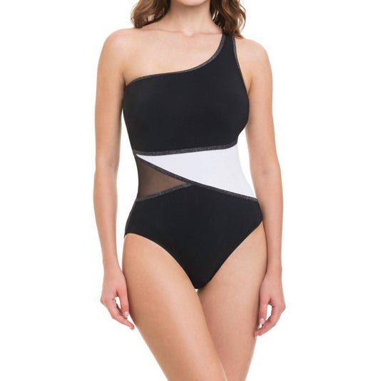 Profile By Gottex - One Shoulder Mesh Inset One Piece Swimsuit