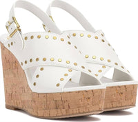 Vince Camuto - Women's Ellna Cross Band Studded Platform Wedge Sandal