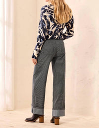 Tribal - Women's Pin Striped With Wide Cuff Wide Leg Denim Jeans
