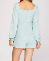 She + Sky - Long Sleeve Surplice Woven Romper