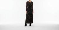 Soya Concept Graphic Long Sleeve Tie Waist Maxi Dress in black - women's dress