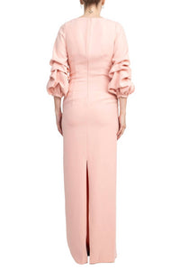 Alberto Makali - Boat Neck Gathered 3/4 Sleeve Column Slit Back Scuba Dress