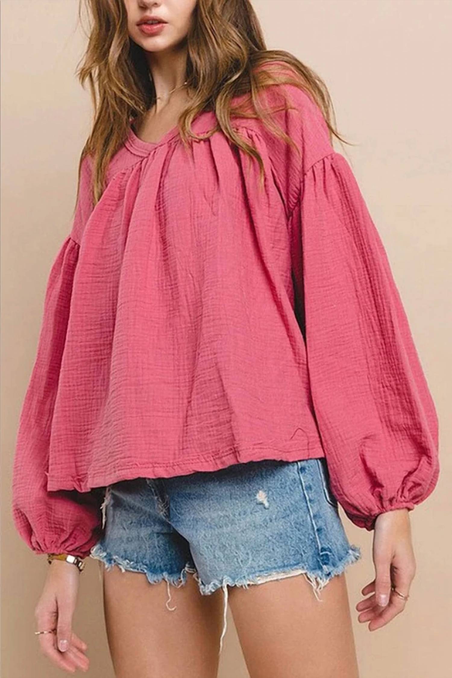 Ces Femme - Women's Long Sleeve V-neck Tunic Blouse Top