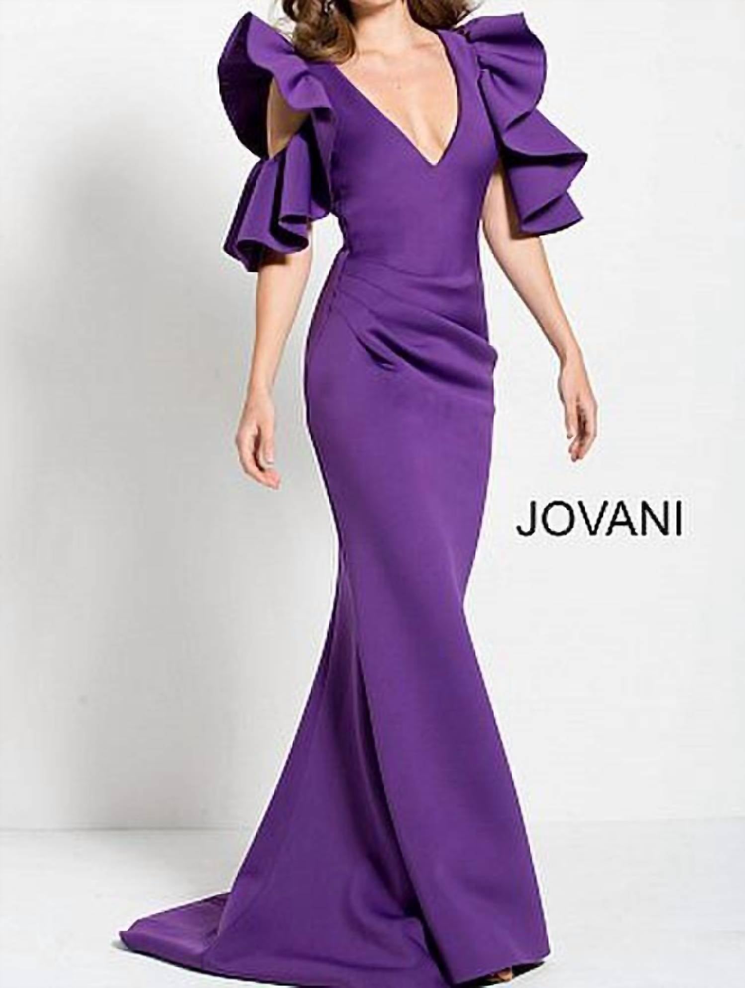 Jovani - Long Fit And Flare Scuba Cold Shoulder Dress