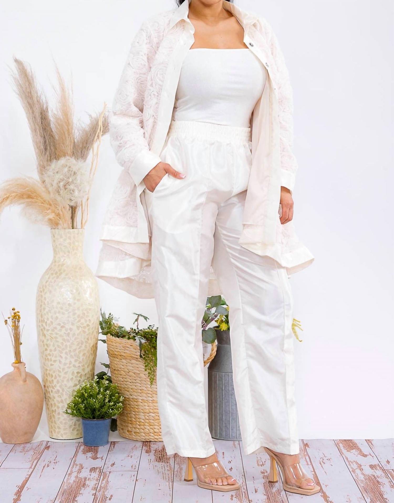 Karen T Design - Button Down Tunic And Straight Leg Pant Set