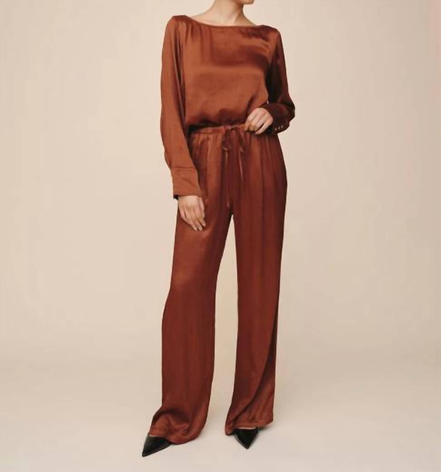 Bella Dahl Easy Pleated Wide Leg Pants in molten bronze - women's pants