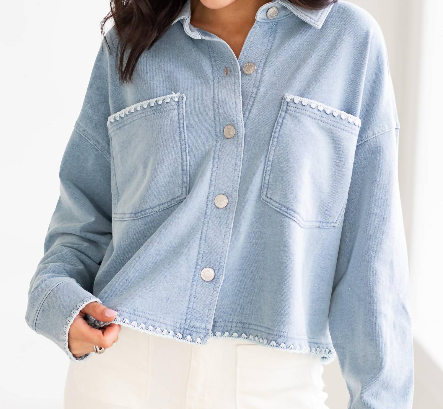 Z Supply - Day Knit Denim Crop Whipstitch Jacket