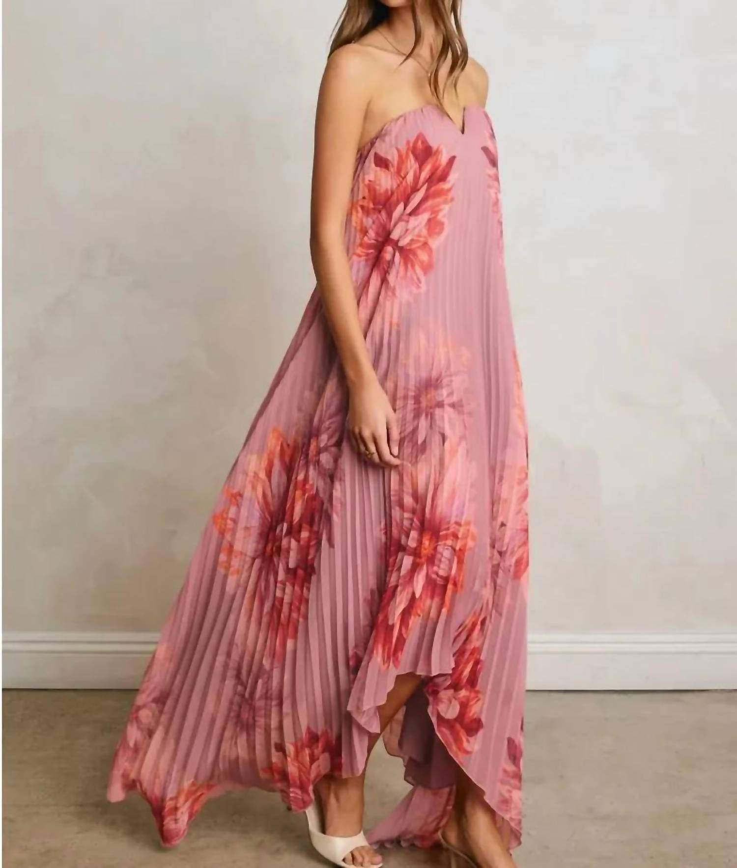 Dress Forum - Pleated Strapless Floral Dress