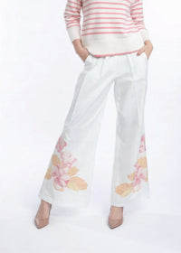 The Burgess Collection Hepburn Pleated Linen Pants in white petal - women's pants - alternate view