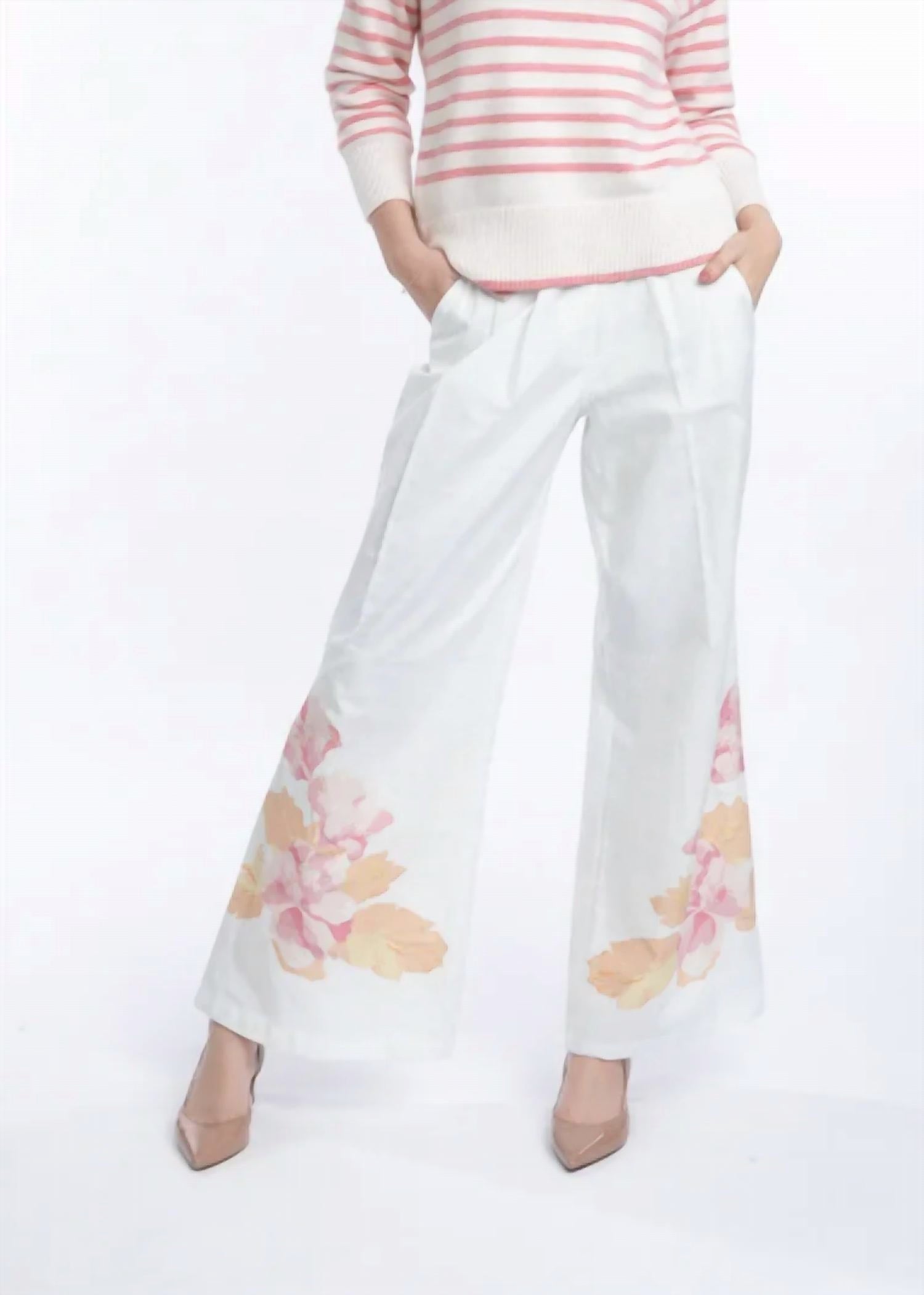 The Burgess Collection Hepburn Pleated Linen Pants in white petal - women's pants - alternate view