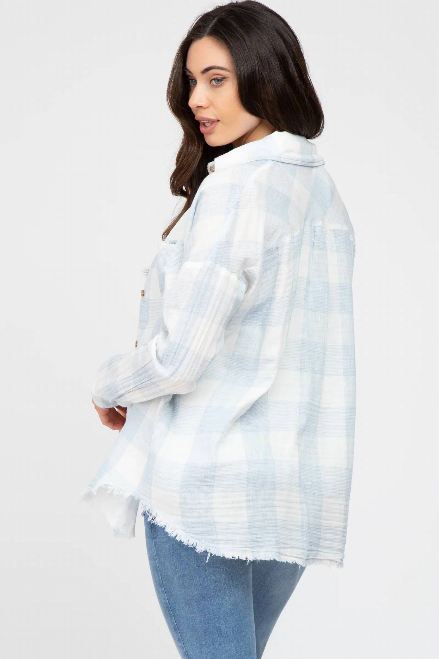 Lime N Chili - Cotton Gauze Checkered Shirt - Plus
