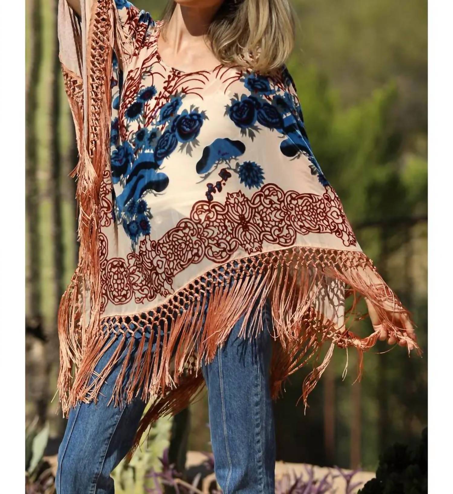 Angie - Velvet Fringe Poncho