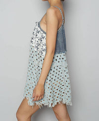 POL Sleeveless Contrast Twill Woven Mini Dress in light denim - women's dress - alternate view