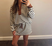 La Society - Cocoa Stripe Top And Skirt Set