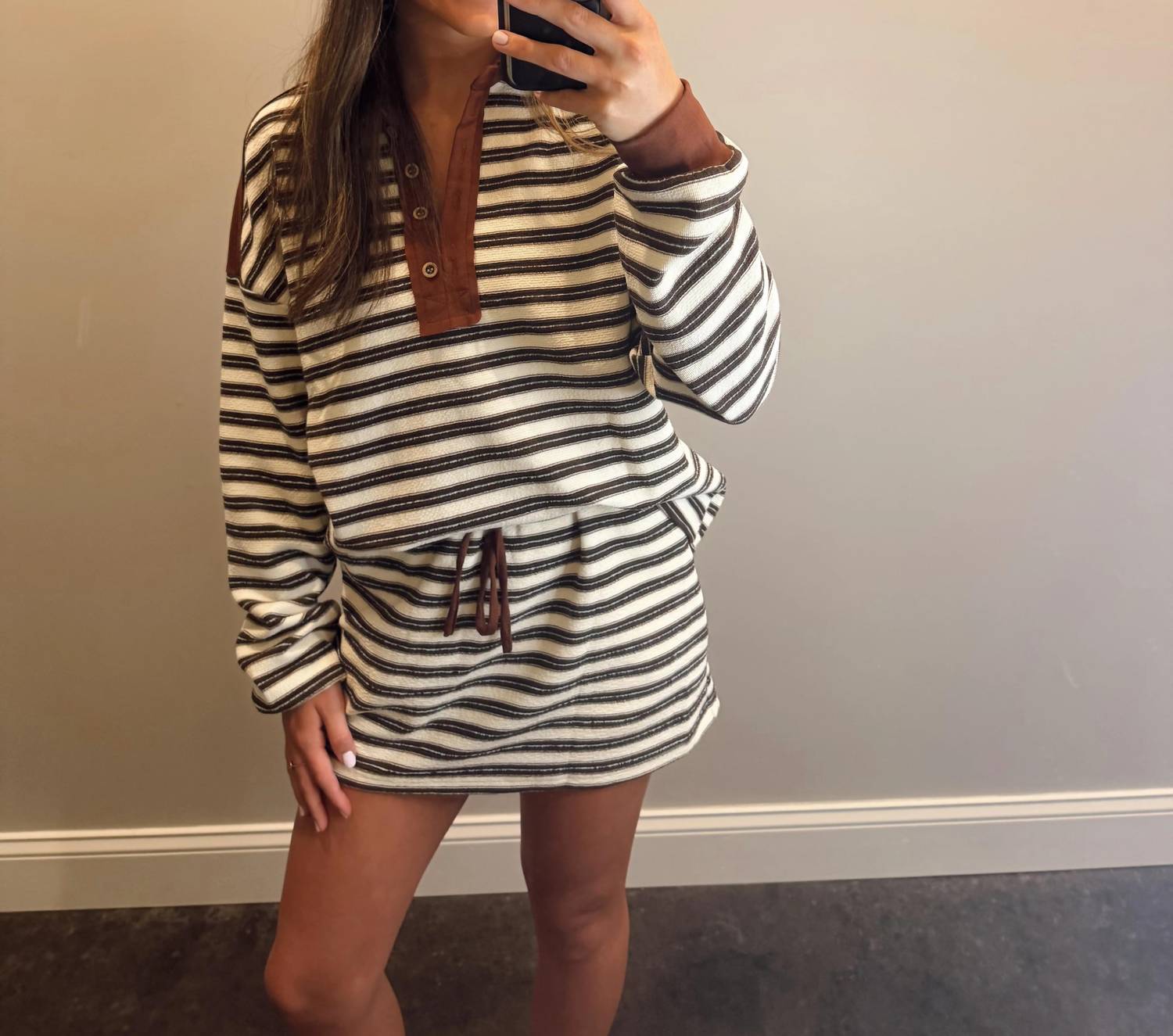 La Society - Cocoa Stripe Top And Skirt Set