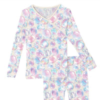 Kickee - Print Long Sleeve Kimono Pajama Set