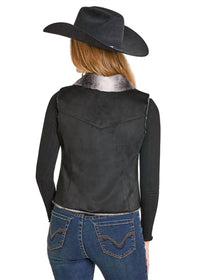 Panhandle Embroidered Microsuede Vest in black - women's jacket - detail view