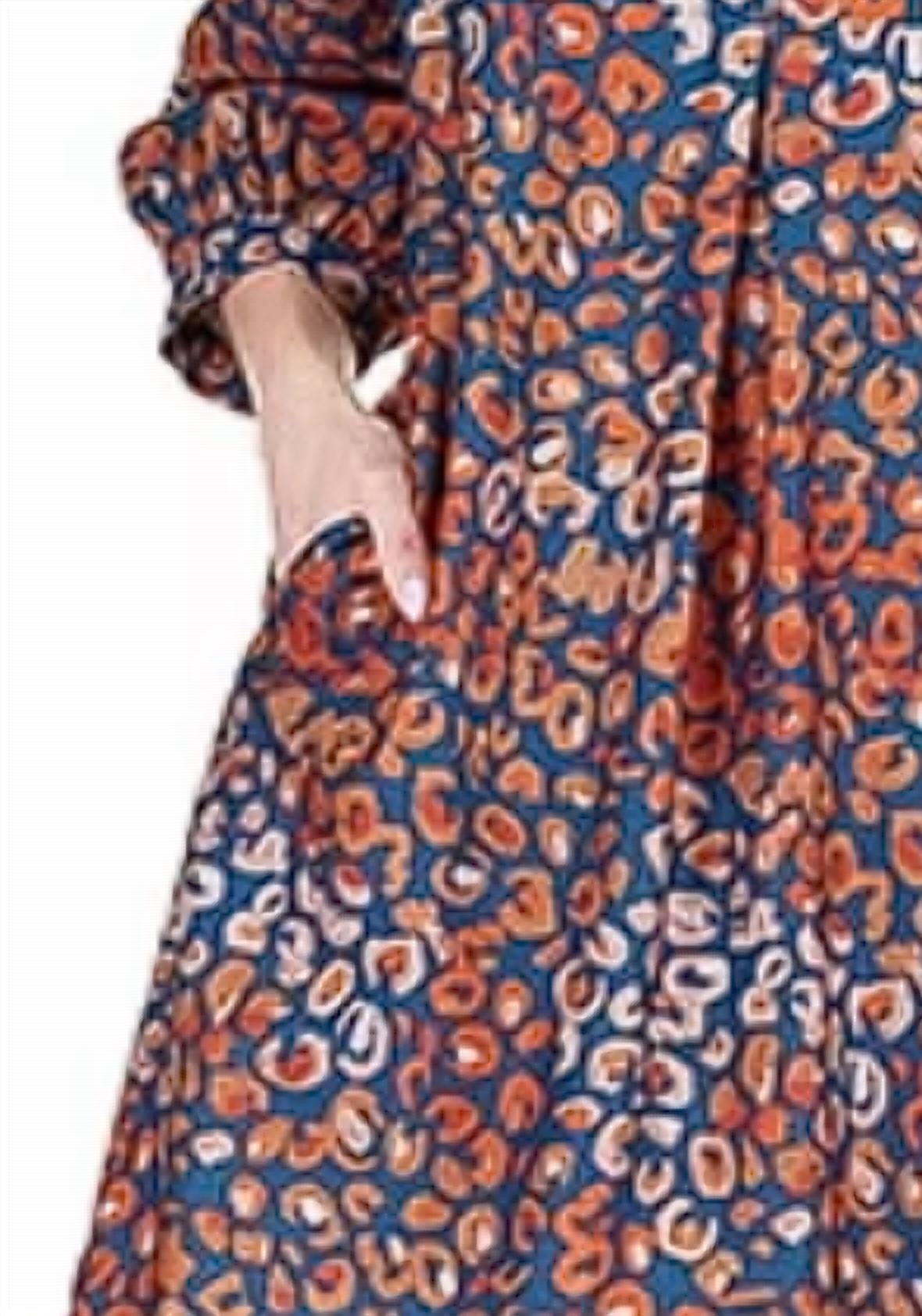 Joy Joy Corduroy Front Yoke Dress in fall leopard - women's dress - detail view