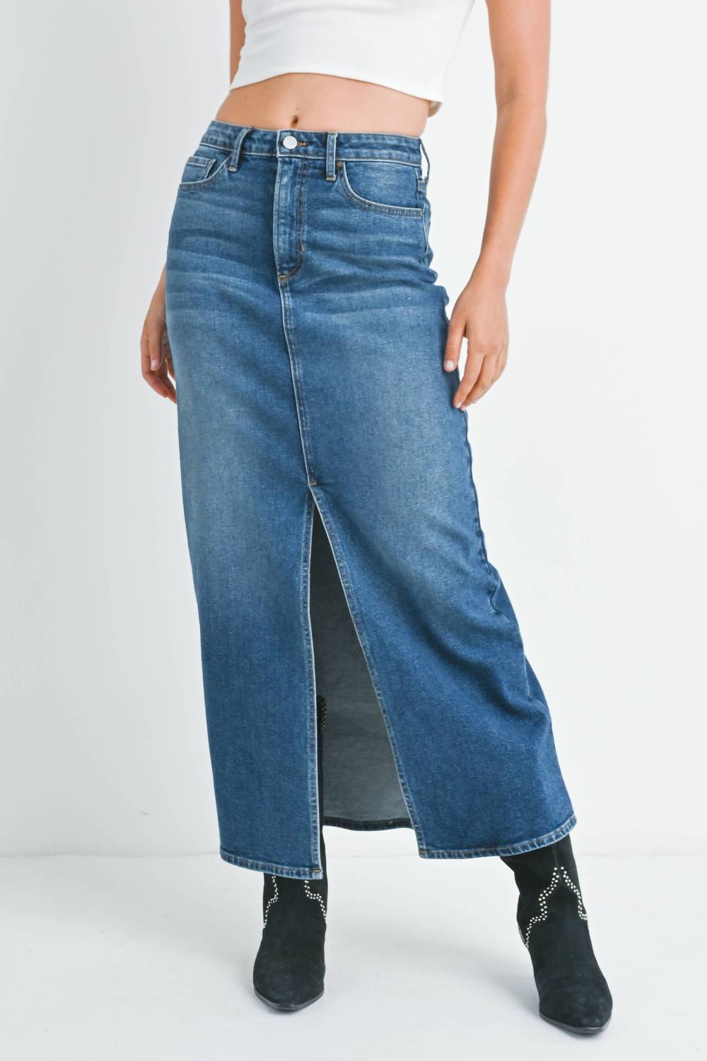 Just Black Denim - Stretch Classic Midi Skirt