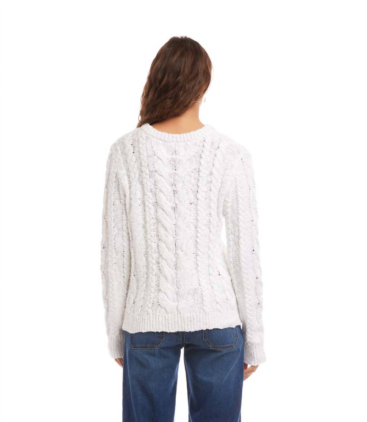 Karen Kane Cable Knit V-neck Sweater in off white - women's sweater - detail view
