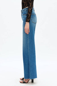 Bayeas High Rise Wide Leg Jeans in medium blue wash - women's jeans - detail view