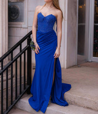 La Femme Strapless Prom Dress in royal blue - women's dress