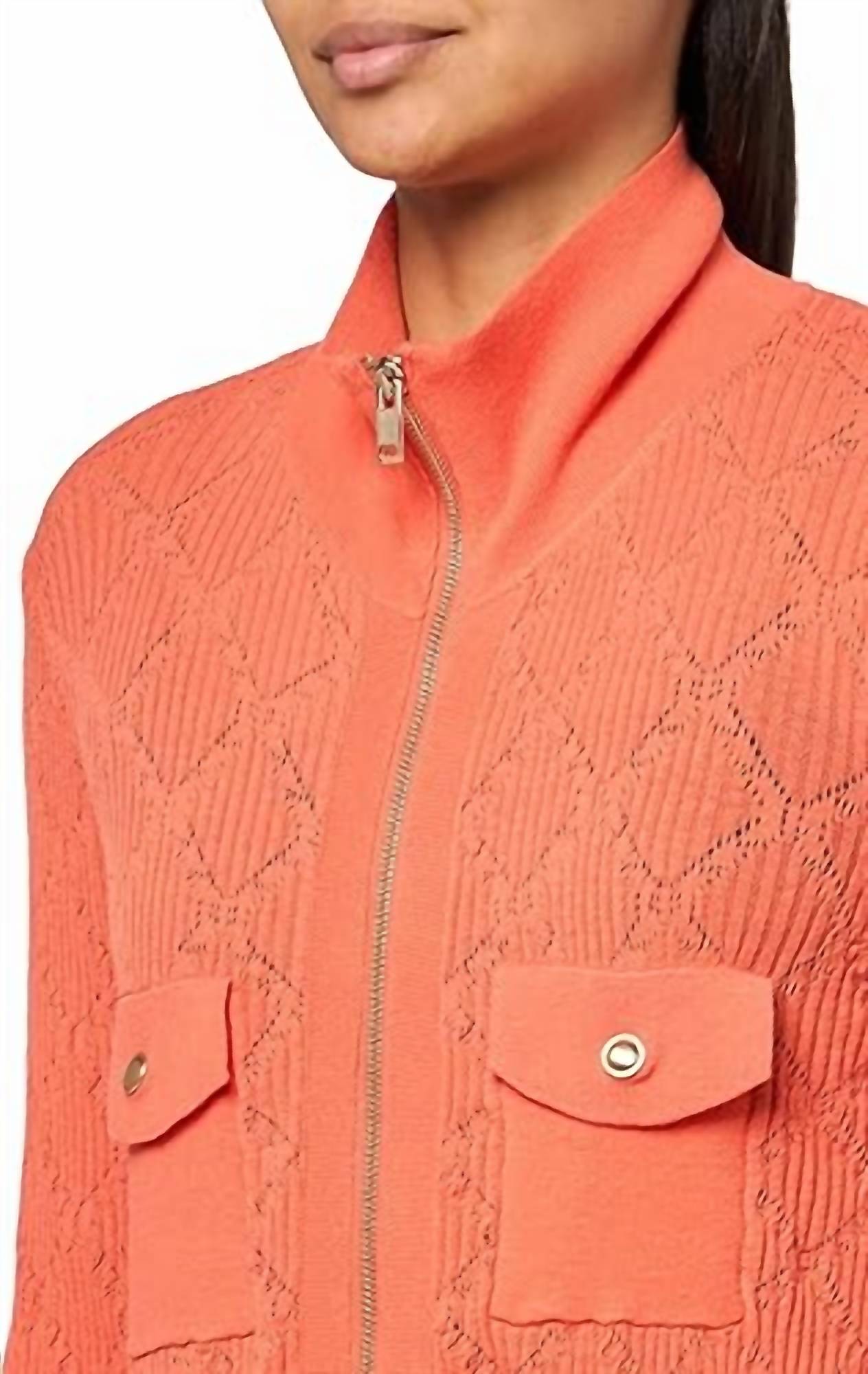 Multiples - Cuffed Long Sleeve Zip Sweater Cardigan
