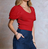 Current Air - 3d Floral Short Sleeve Knit Top