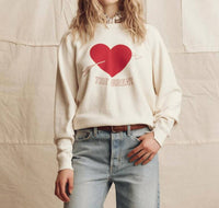 THE GREAT. College Sweatershirt With Heart Graphic in washed white with red - women's top
