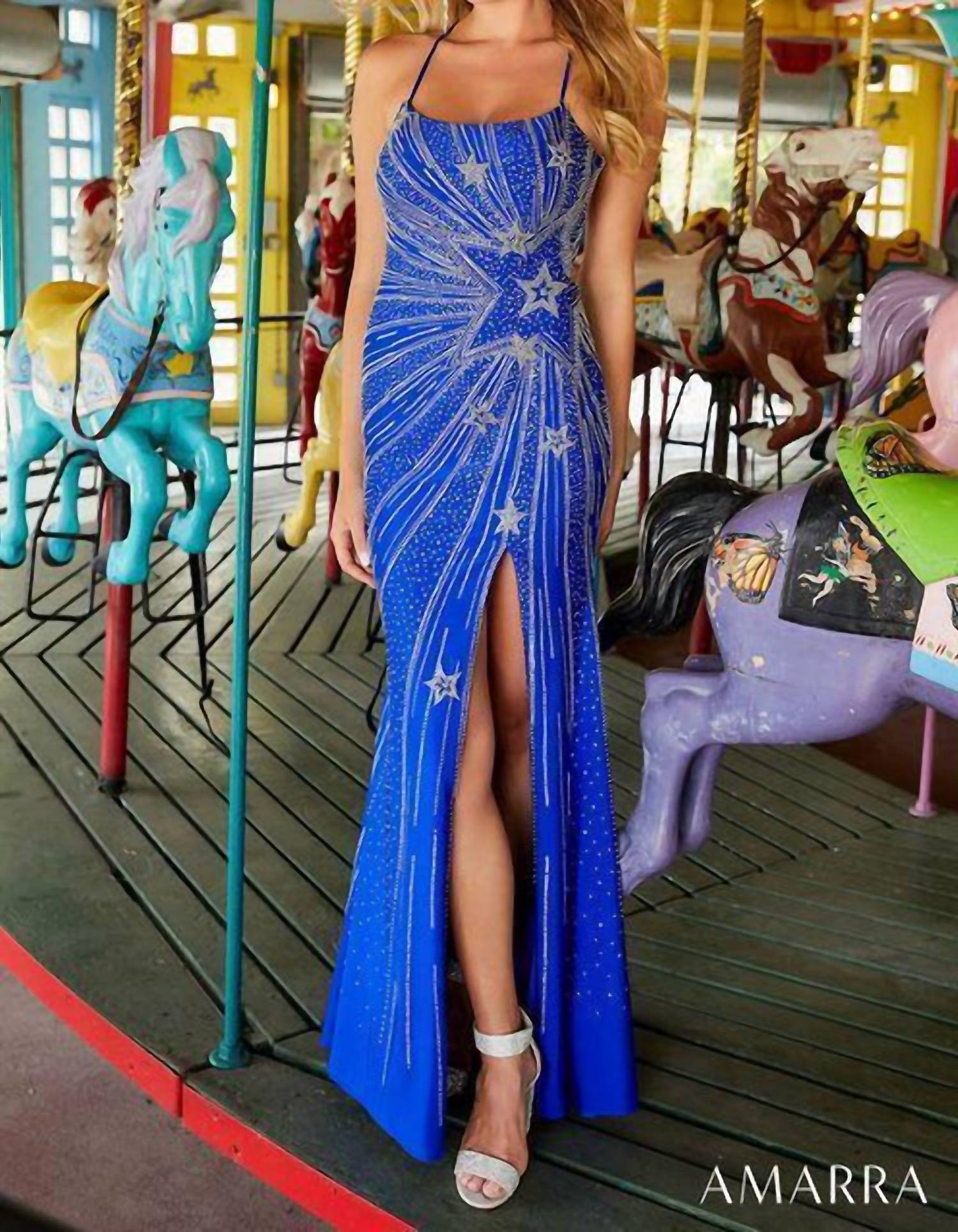 AMARRA Star Rhinestone Jersey Gown in royal - women's dress