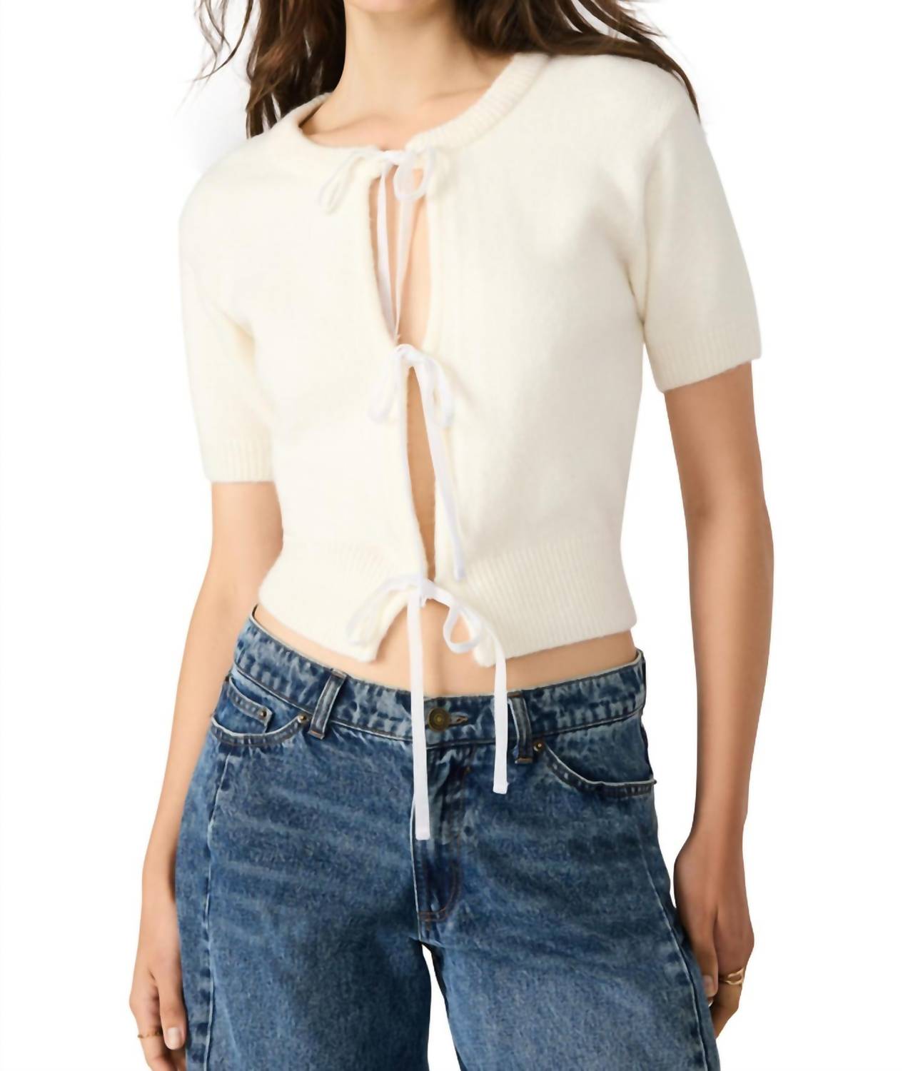 STEVE MADDEN Sereia Bow Cardigan in cream - women's cardigan