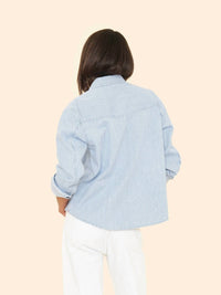 XIRENA Byron Denim Shirt in blue railroad - women's shirt - detail view