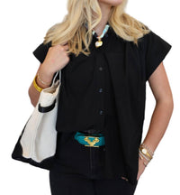 SECULAR Trinity Button Top in black - women's shirt